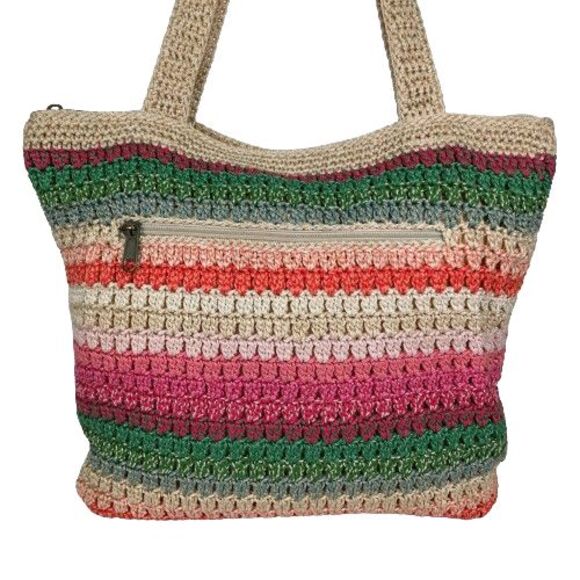 The Sak Multicolored Rainbow Striped Retro Y2K Woven Crochet Beach Tote Bag - Picture 2 of 13